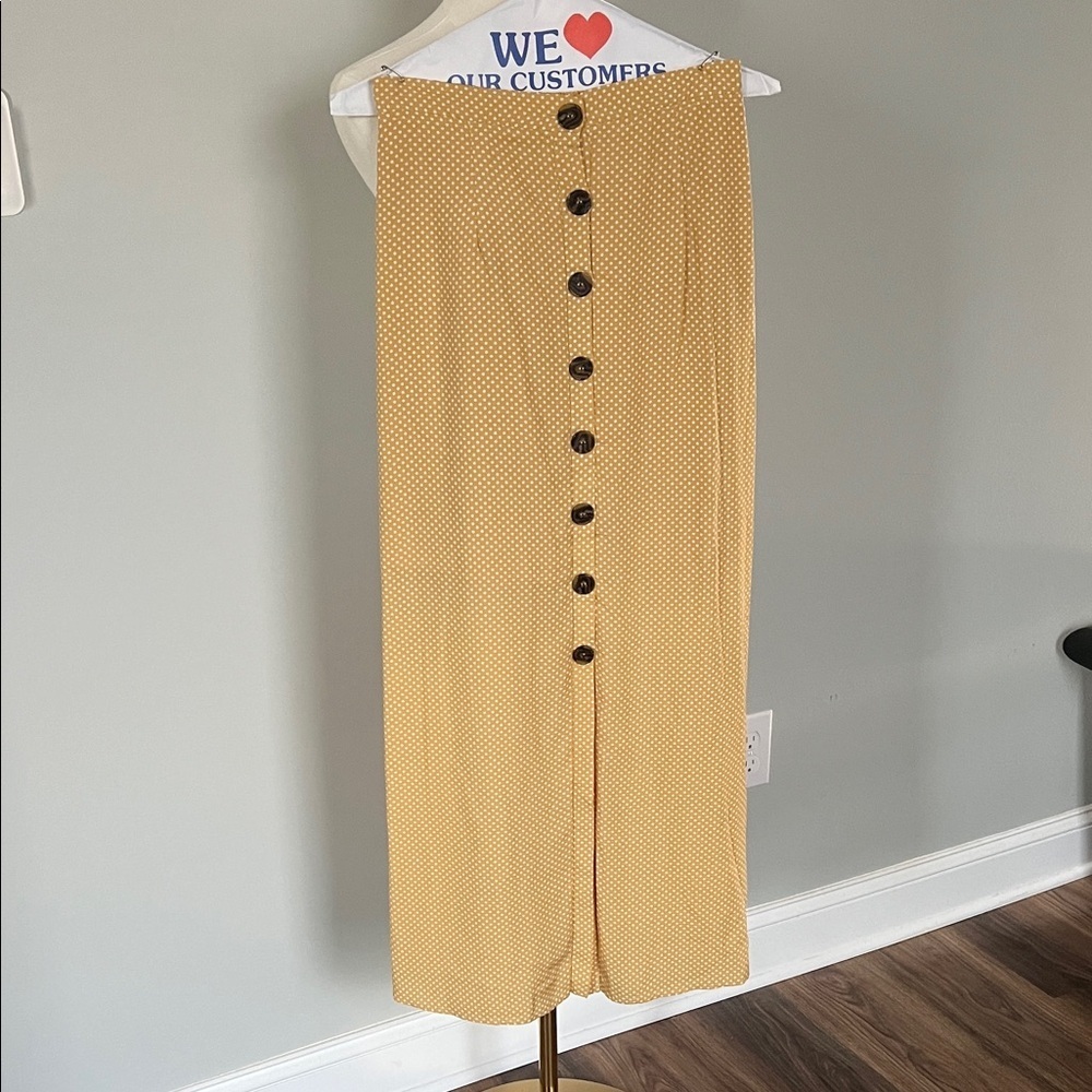 miami Mustard Polka Dot Button-Front Maxi Skirt